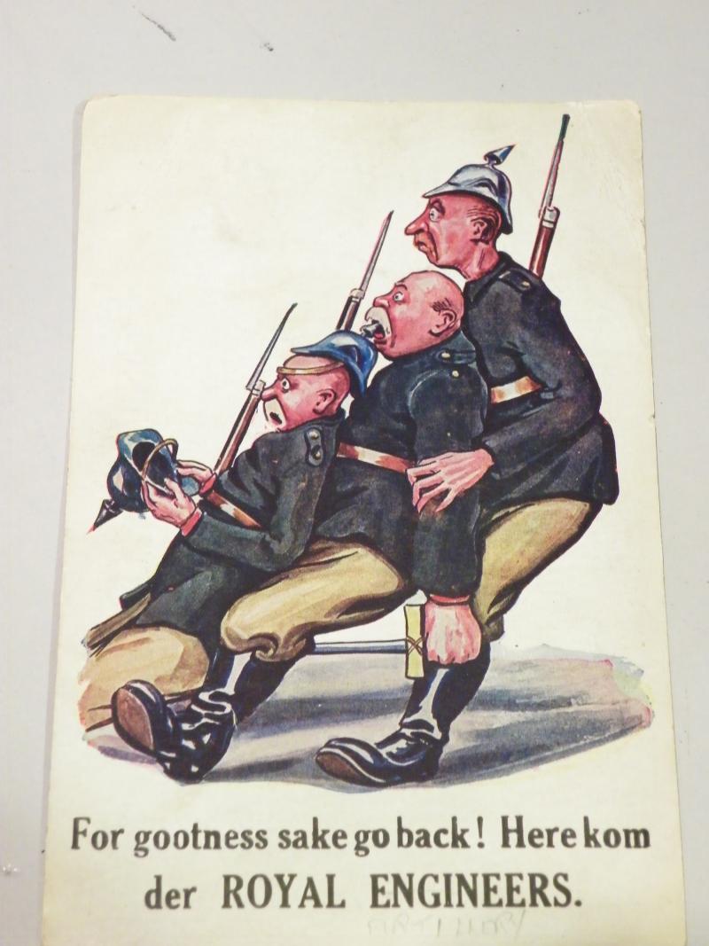 WW1 Era Humorous Post Card – German Soldiers Scared of Royal Engineers