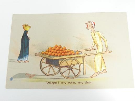 WW1 Era Humerous Postcard - Egyptian Fruit Seller