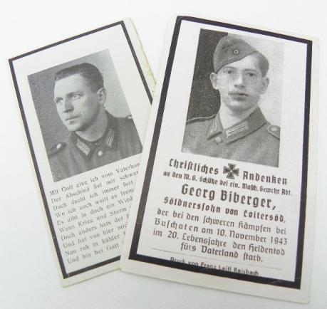 Two WW2 German Memorial Death Cards to Brothers