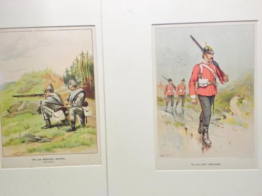 Pair of Late Victorian Lithograph Prints Lancs and Middlesex Reg