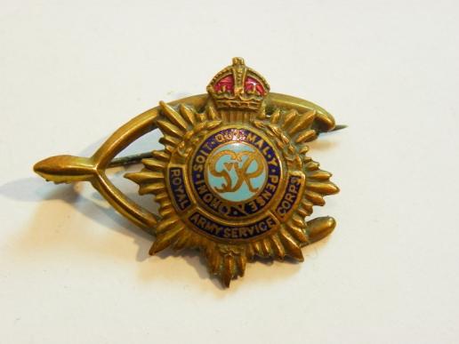 WW2 Era Brass & Enamel Service Corps Sweetheart Badge on Wishbone