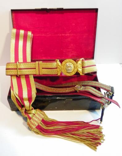 Superb Victorian Officers Sword Belt & Sash in Original Tin.