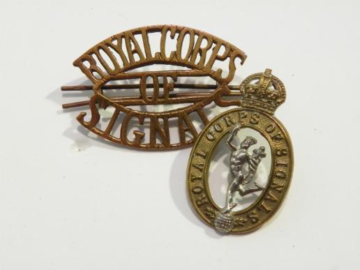 1930’s Era Royal Corps of Signals Cap & Shoulder Badge Set.