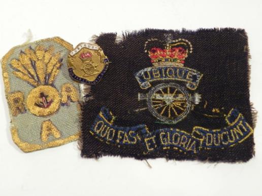 Three Vintage Royal Artillery Cloth & Metal Badges