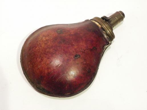 Unusual Antique Shot Flask, Horn with Leather