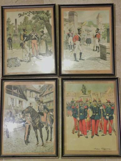 Set 4 French Coloured Prints Military Uniforms.