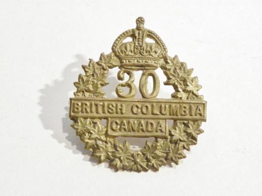 Scarce WW1 Canadian 30th Battalion, 2nd British Columbia Cap Badge.