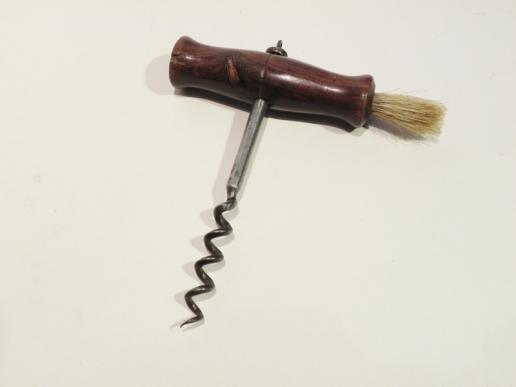 Good Vintage Wood Handle Corkscrew with Brush
