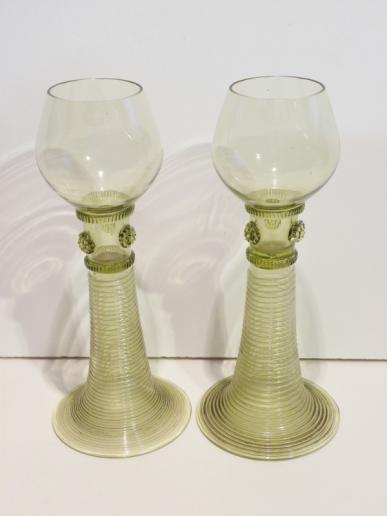 Superb Pair of Tall Antique German Hand Blown Hock Glasses
