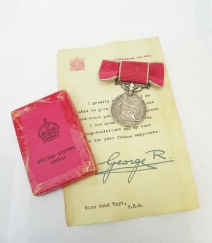 George VI British Empire Medal to Miss Maud Tayt