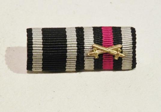 WW1 Era German Miniature Double Medal Ribbon with Crossed Swords Device