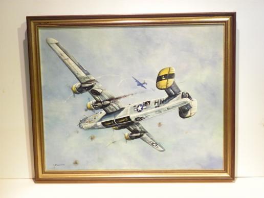 Original Framed Oil on Board by Suffolk Artist Joe Crowfoot – B24 Liberator