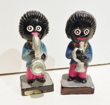 Pair of Vintage Hand Painted Pottery Golly Musician Figures