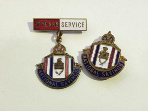 Two WW2 Era National Savings Badges – one Ten Year Service by Fattorini