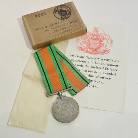 WW2 Defence Medal in Named Box of Issue from Salford.