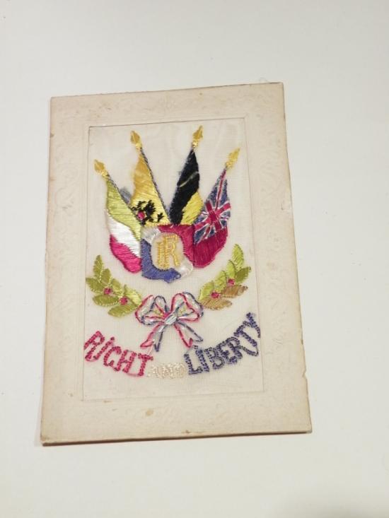 WW1 Era Silk Postcard – French Republique Right and Liberty