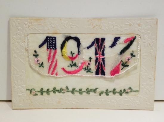 WW1 Era Silk Postcard – 1917 Allies Flags