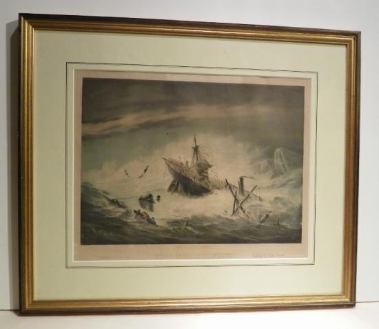 Superb Pair 19th C Hand Coloured Print - Ship Wreck Royal Charter