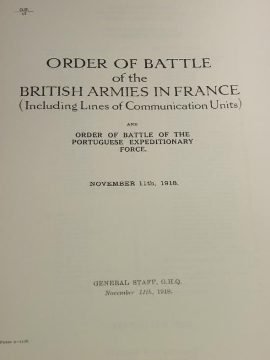 Book – Order of Battle of the British Armies in France Nov 1918