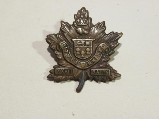 Scarce WW1 Canadian 27th Infantry Collar Badge.