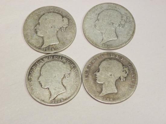 4 Victorian Solid Silver Half Crowns.