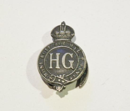 WW2 Era White Metal Home Guard Lapel Badge