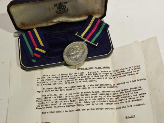 Cased Vintage Civil Defence Medal – Un named with Instructions