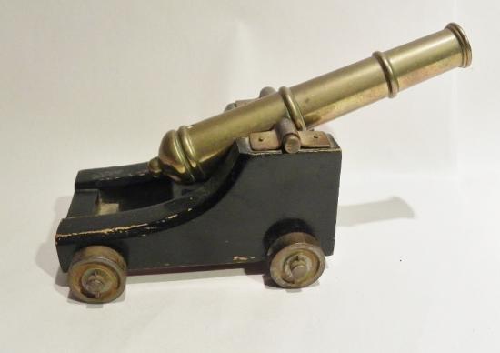 Early 20thC Solid Brass and Wood Carriage Desk Cannon