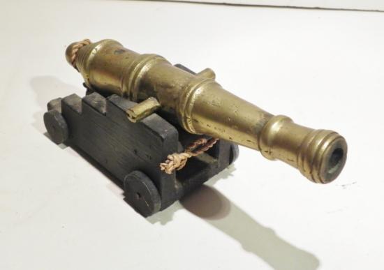 Antique Fireable Brass Desk Cannon on Wood Base