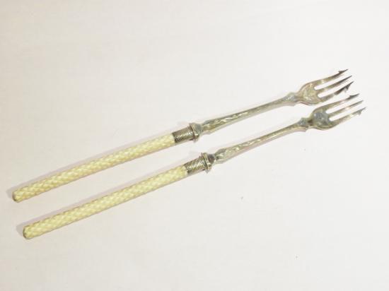 Pair of Victorian Plate and Ivory Handle Pickle Forks