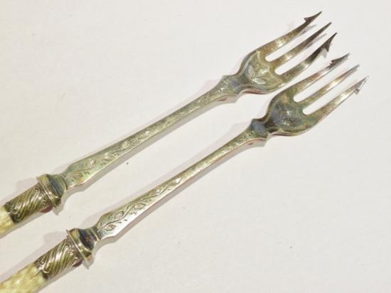 Pair of Victorian Plate and Ivory Handle Pickle Forks