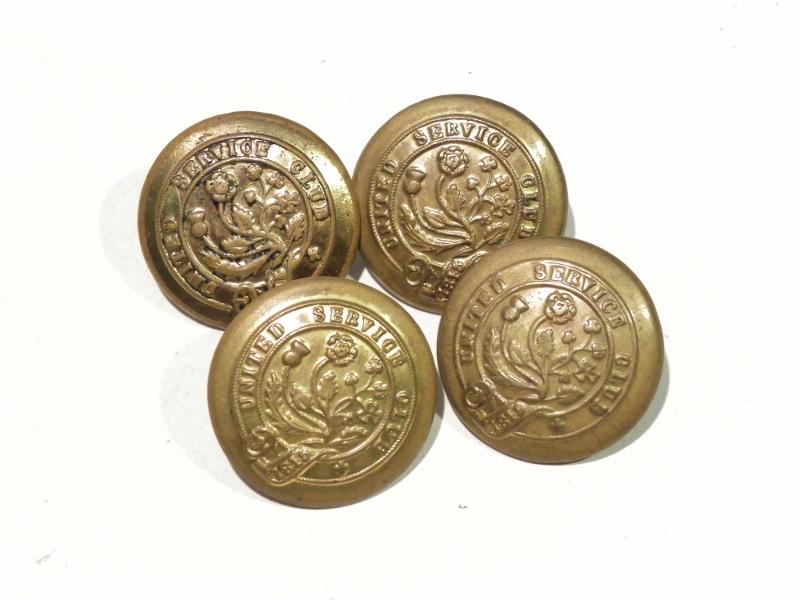 Four Victorian United Service Club Brass Buttons & Two Others