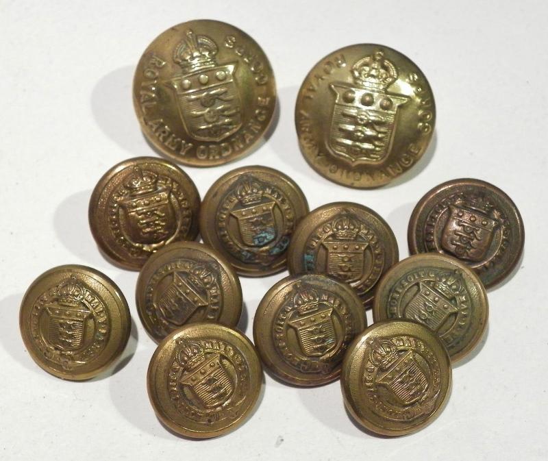 Large group of 12 WW1 Era Royal Army Ordnance Corp Brass Buttons