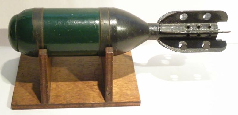 Scarce Vintage British 3 Inch Inert Mortar Shell on Stand