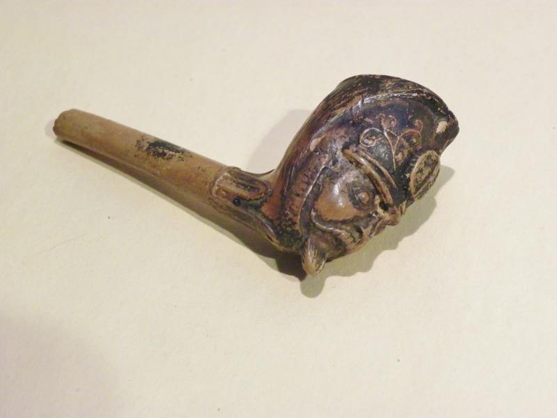 Antique Clay Pipe with Soldier Head Bowl