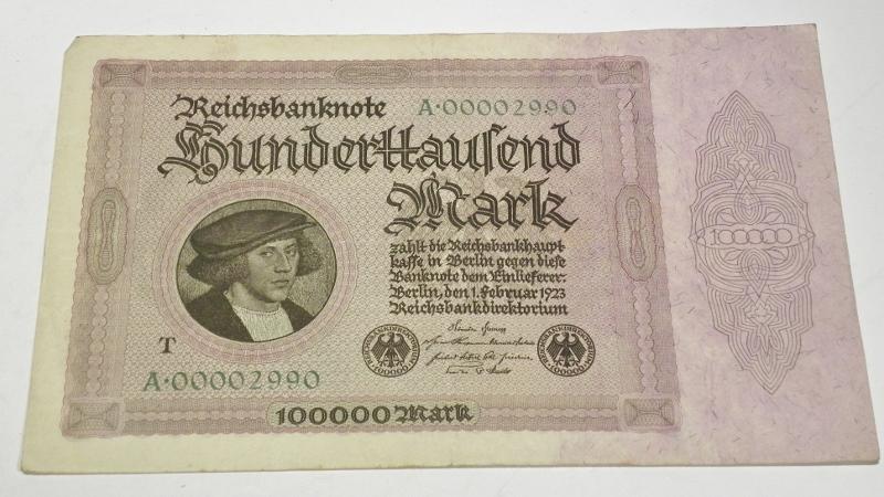 1923 German Emergency Inflation 100,000 Mark Note