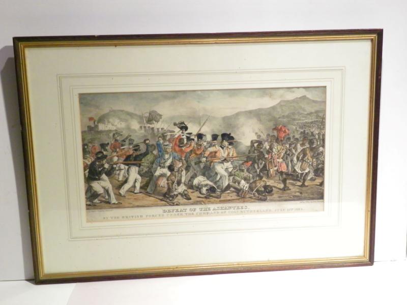 Defeat of the Ashantees.  19thC Hand Coloured Print.