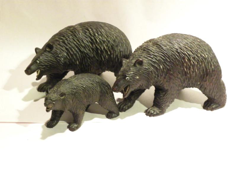 Set Three 19thC Black Forest Carved Wooden Bears.