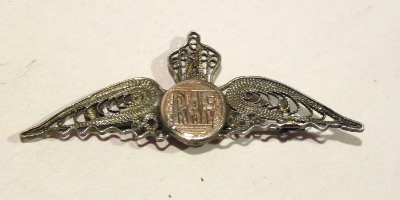 Unusual High Quality WW2 Era Silver Filigree & Gold RAF Sweetheart Brooch