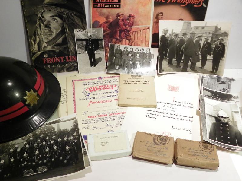 WW2 Husband & Wife National Fire Service Medals, Helmet & Ephemera