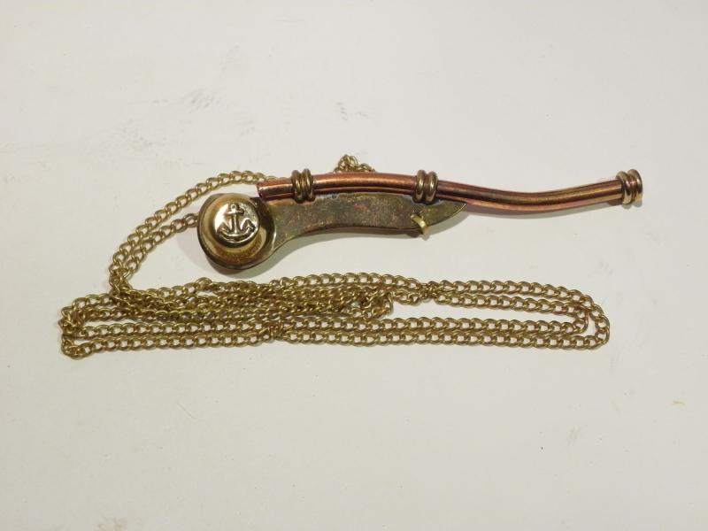 Vintage Brass & Copper Bosun’s Whistle on Chain