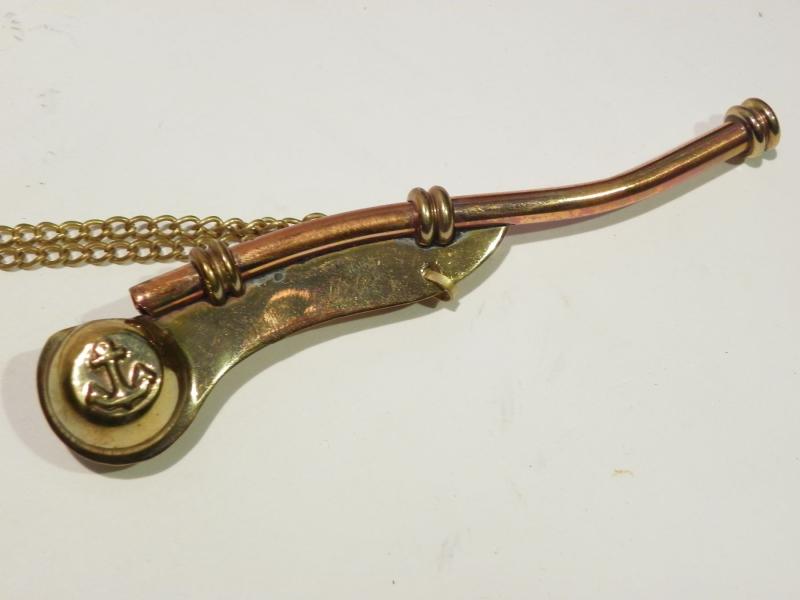 A2Z Military Collectables  Vintage Brass & Copper Bosun's Whistle on Chain