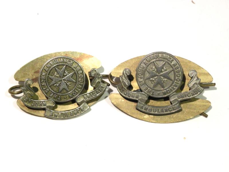 Pair of Vintage St John Ambulance Collar Badges with Backing Plates