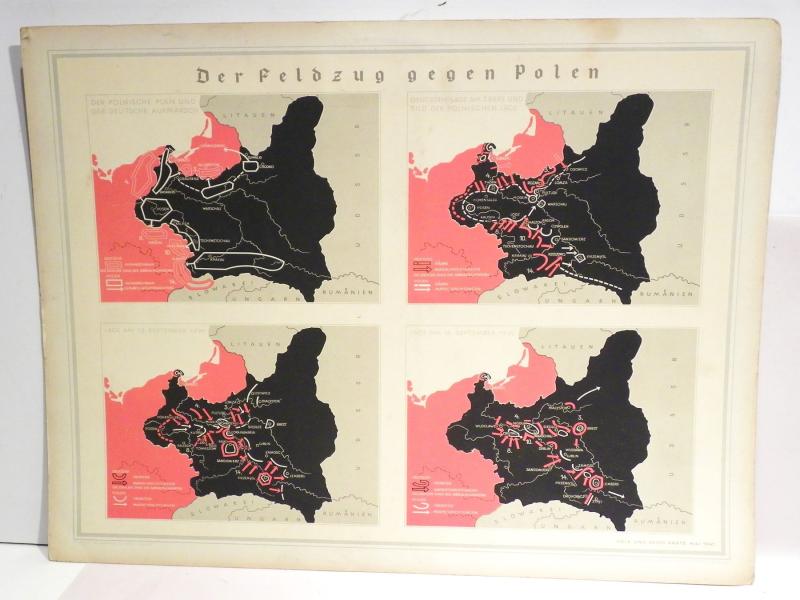 Rare WW2 German Hitler Youth Training and Information Map – Poland Campaign