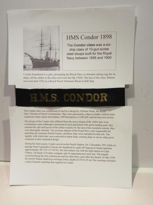 Late Victorian HMS Condor Cap Tally