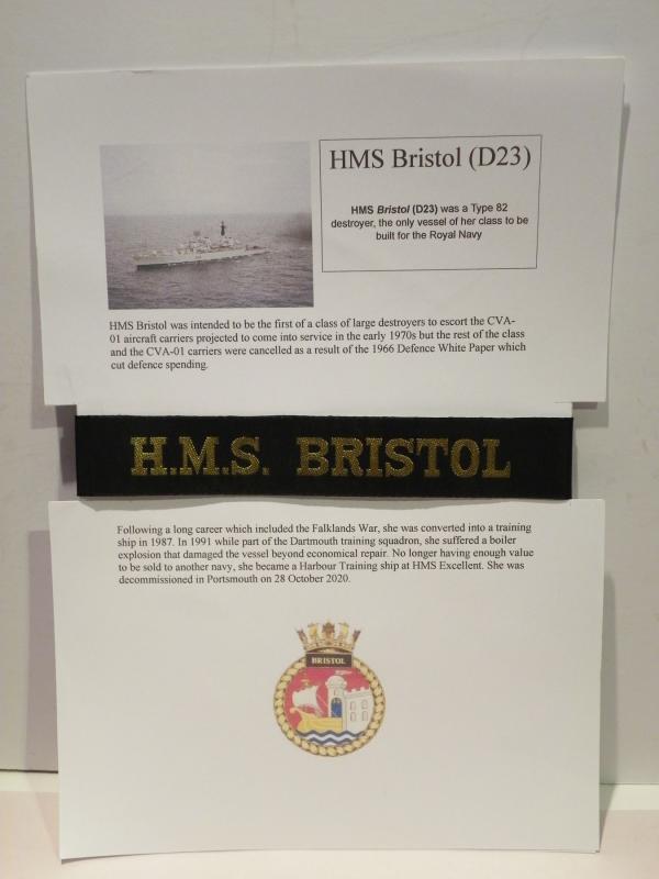 Vintage HMS Bristol Cap Tally