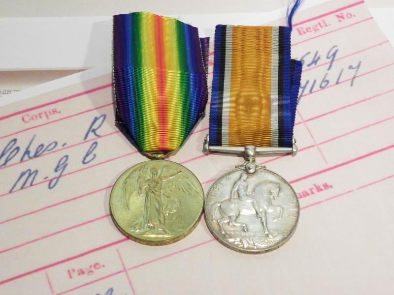 WW1 Medal Pair to Jones Cheshire Reg / Machine Gun Corps.