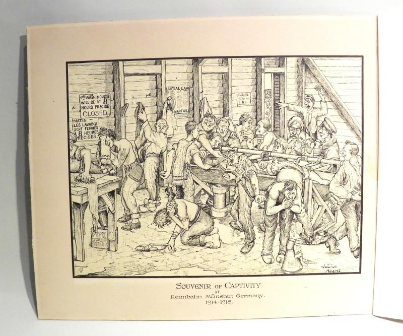 WW1 Era Satirical Print – Souvenir of Captivity at Munster 1914-1918 by Julius Adams