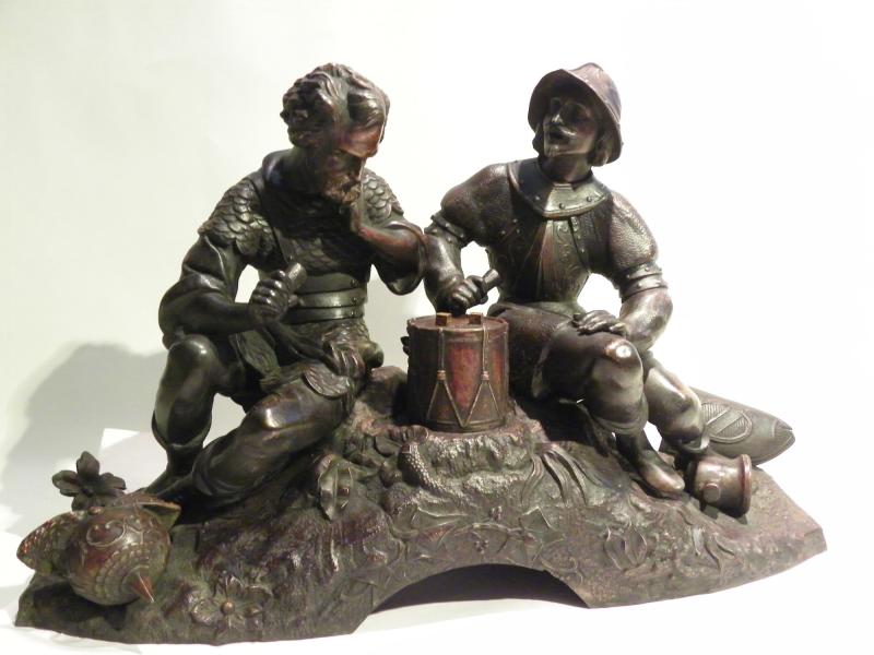 Large 19th-Century Spelter Figure of Soldiers Playing Dice.