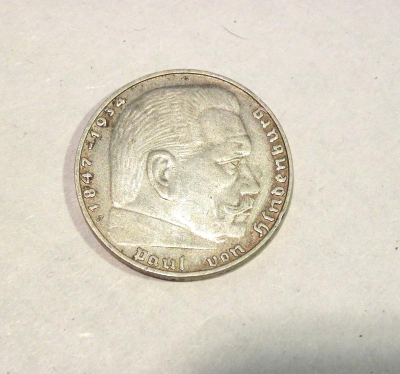 1939 German Hindenburg 2 Mark Coin